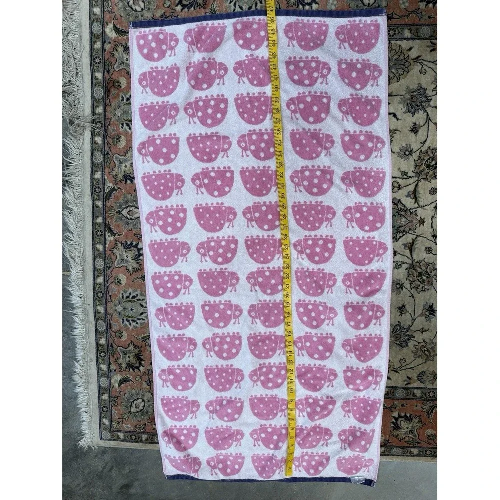VTG Pottery Barn Kids Ladybug Beach Towel Pink Navy Blue Trim 2017